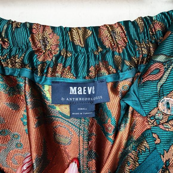 Anthropologie Maeve Melyssa Jacquard Jade Gold Metallic Paisley Trouser Pants XS - Picture 13 of 16